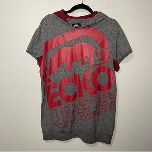 Ecko Unltd Y2K Gray Red Short Sleeve Hoodie Graphic Logo Top Men’s Size Large